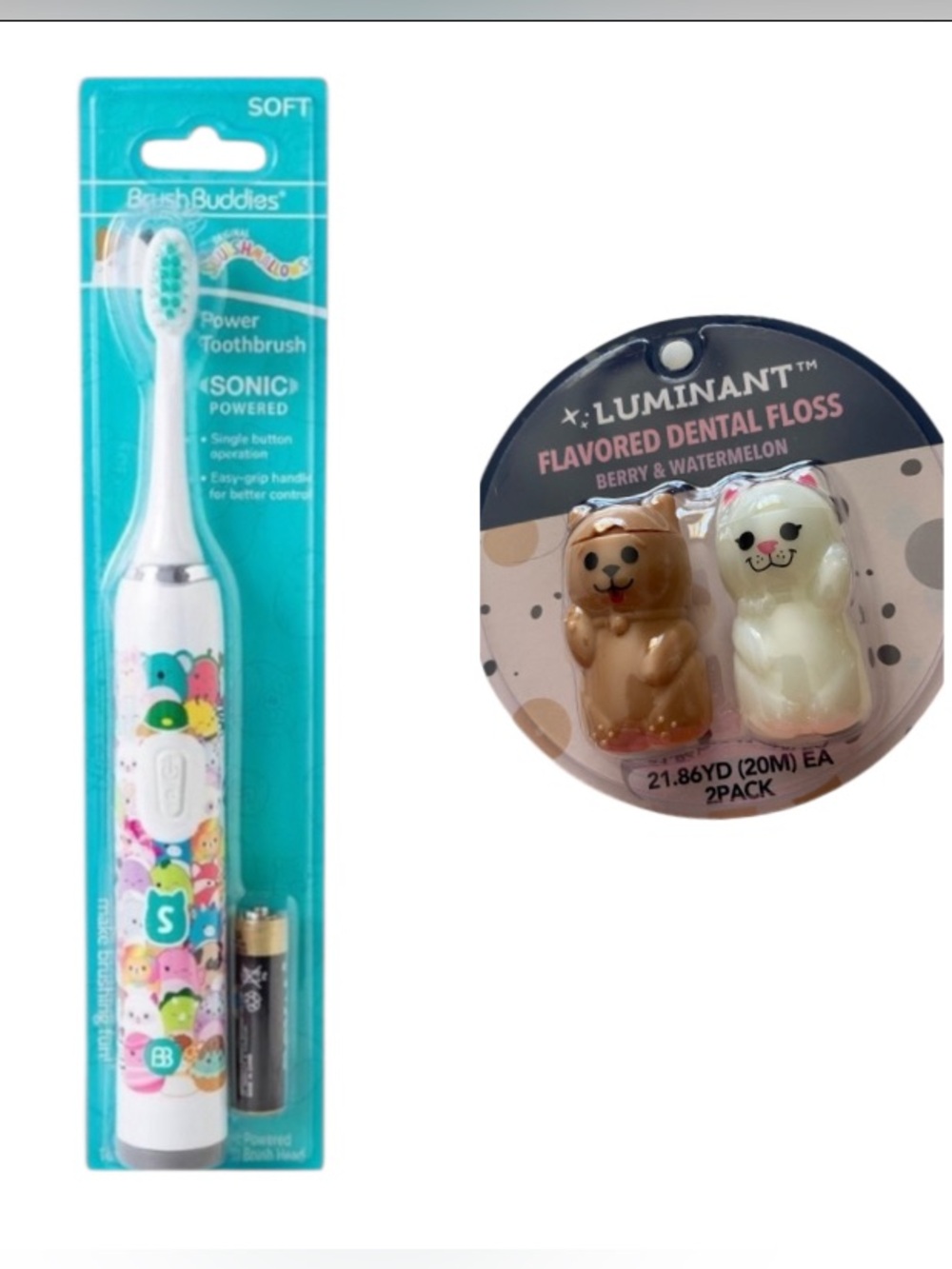 Squishmallows power toothbrush & dental floss 2 pack